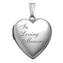 Picturesongold.Com Sterling Silver "in Loving Memory" Heart Locket Necklace Pendants - 3/4 inch x 3/4 inch