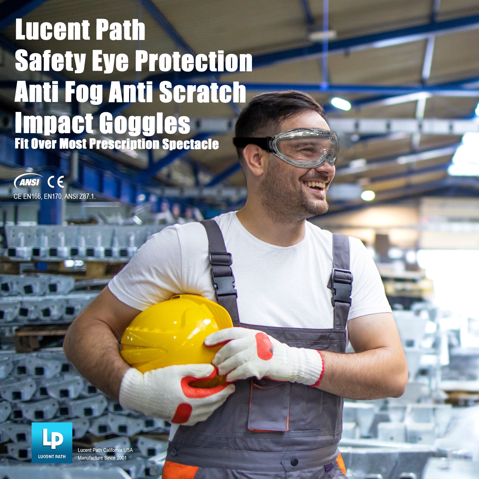 5 Packs - Lucent Path ASIN CE Certified Anti Fog Anti Scratch Impact Safety Goggles