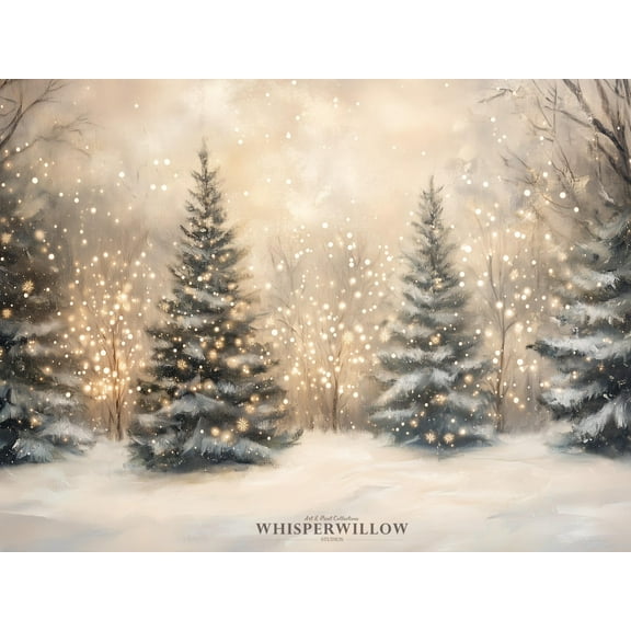 Velto Enchanting Forest Holiday Tree Lights, Twinkle Snowy Woods, Holiday Landscape Wall Decor, Magical Woodland Canvas, 8x10 UNFRAMED