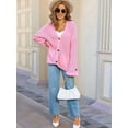 thumbnail image 5 of Women Chunky Knit Sweater Long Sleeve V Neck Button Up Cardigan with Pocket Coat for Fall and Winter Pink L, 5 of 8