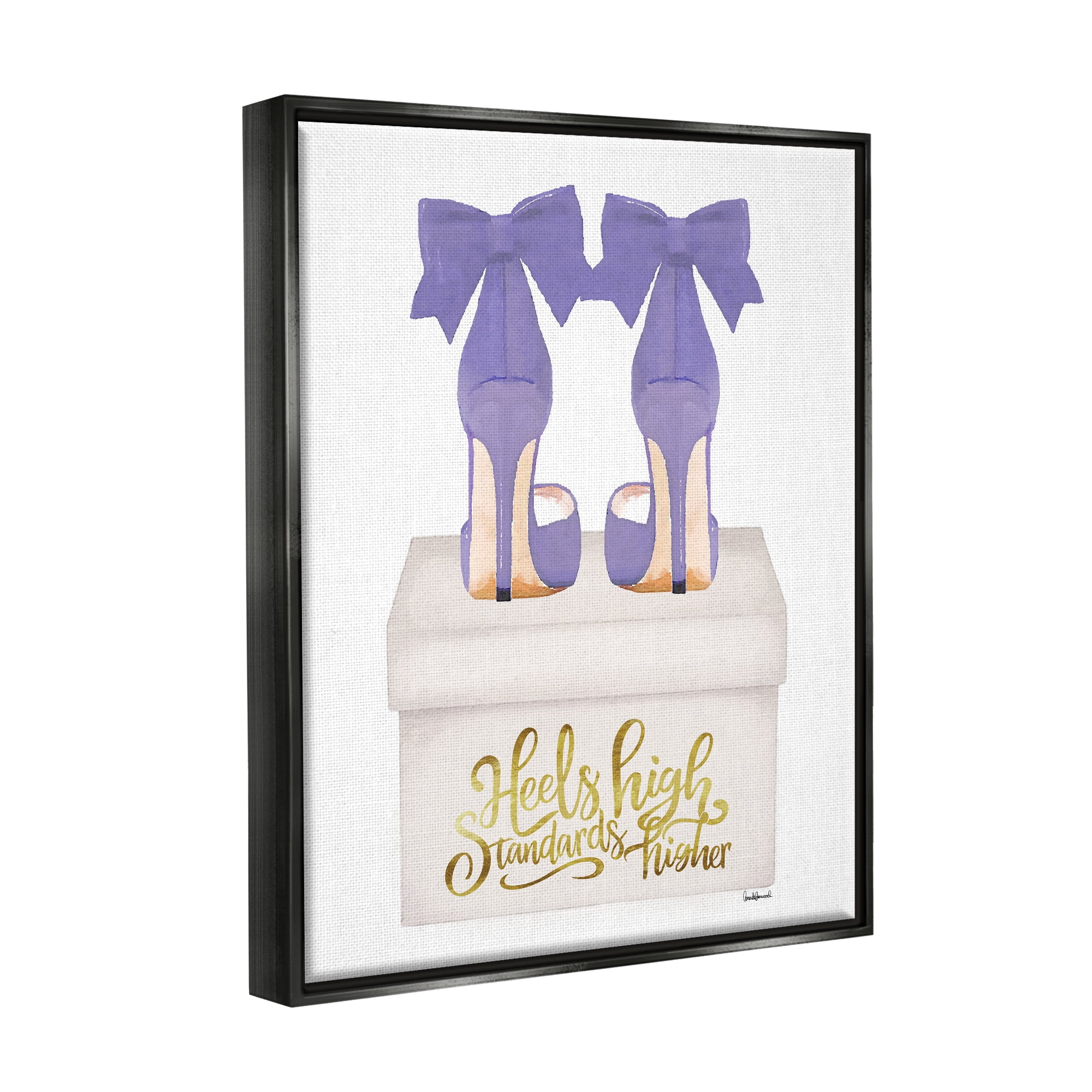 Stupell Industries High Standards Purple Heels Beauty & Fashion Painting Black Floater Framed Canvas Art Print Wall Art, 25 x 31