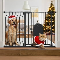 Caveen 29.5-48.4" Wide Pet Safety Gate with Cat Door Pressure Mount, Black