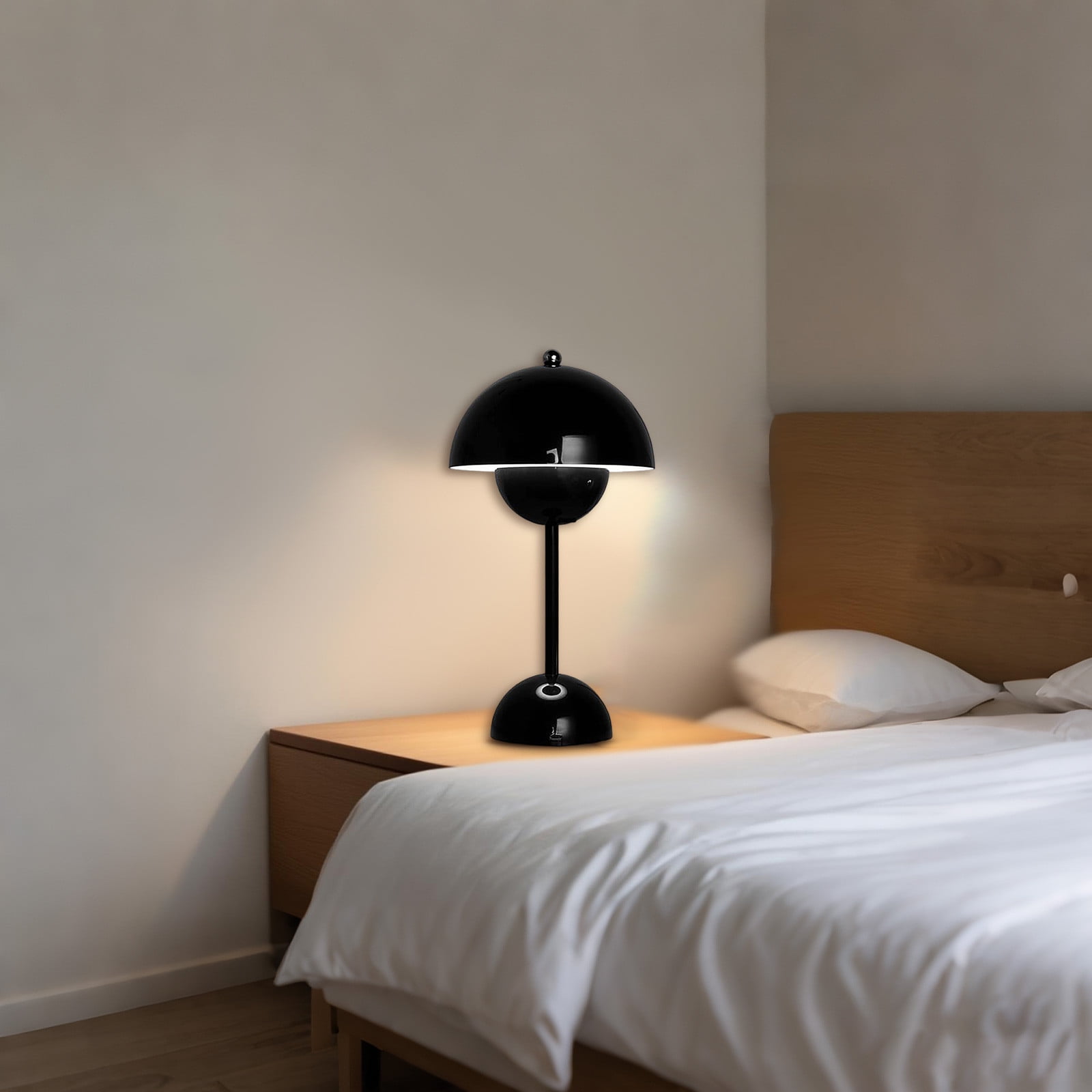 Black Rechargeable Flower Bud Desk Lamp Touch Dimmable Night Light Minimalist Mushroom Table Lamp Retro Bedside Lamp for Bedroom