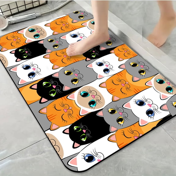 1pc Cartoon Cat Faces Bathroom Rug Bathroom Decor and Accessories- Durable,Anti Slip,And Quick Drying,Suitable For Indoor/outdoor Use - Perfect For Bathrooms,Bedrooms,Kitchens