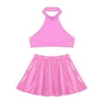 thumbnail image 5 of Zaldita Women Two-Piece Latex Halter Crop Top Bralette with High Waist Pleated Short Skirts Set Hot Pink M, 5 of 7