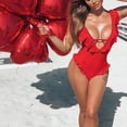 thumbnail image 3 of Womens Swimsuits One-piece Solid Sexy Sling Bikini Bottoms Beachwear Swimwear #156 Red, 3 of 6