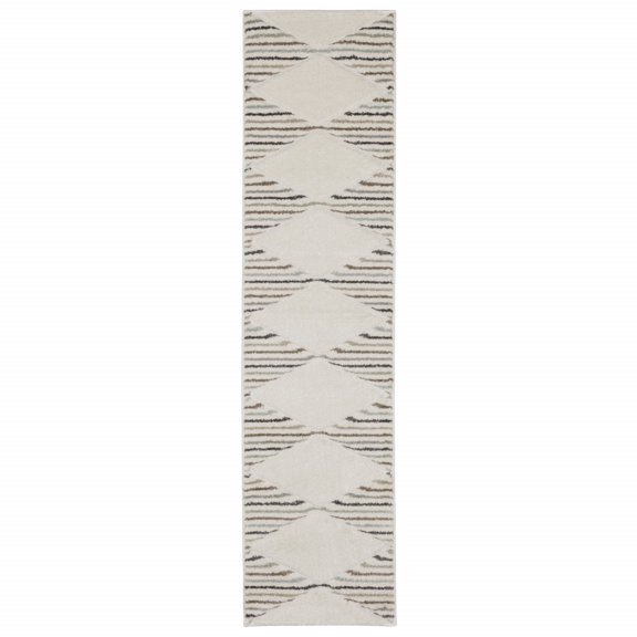 HomeRoots 508504 2 x 8 ft. Geometric Power Loom Runner Rug, Brown & Ivory