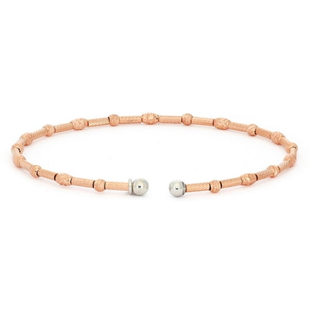 Giuliano Mameli Sterling Silver 14kt Rose Gold- and Rhodium-Plated Bangle with Oval and Long Faceted Beads
