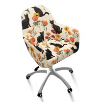 Xixirimido Black Cat Vintage Daisy Pattern Swivel Office Armchair Cover Stretch Computer Desk Chair Slipcover Mid Back Accent Dining Chair Covers Non-slip for Home Living Room