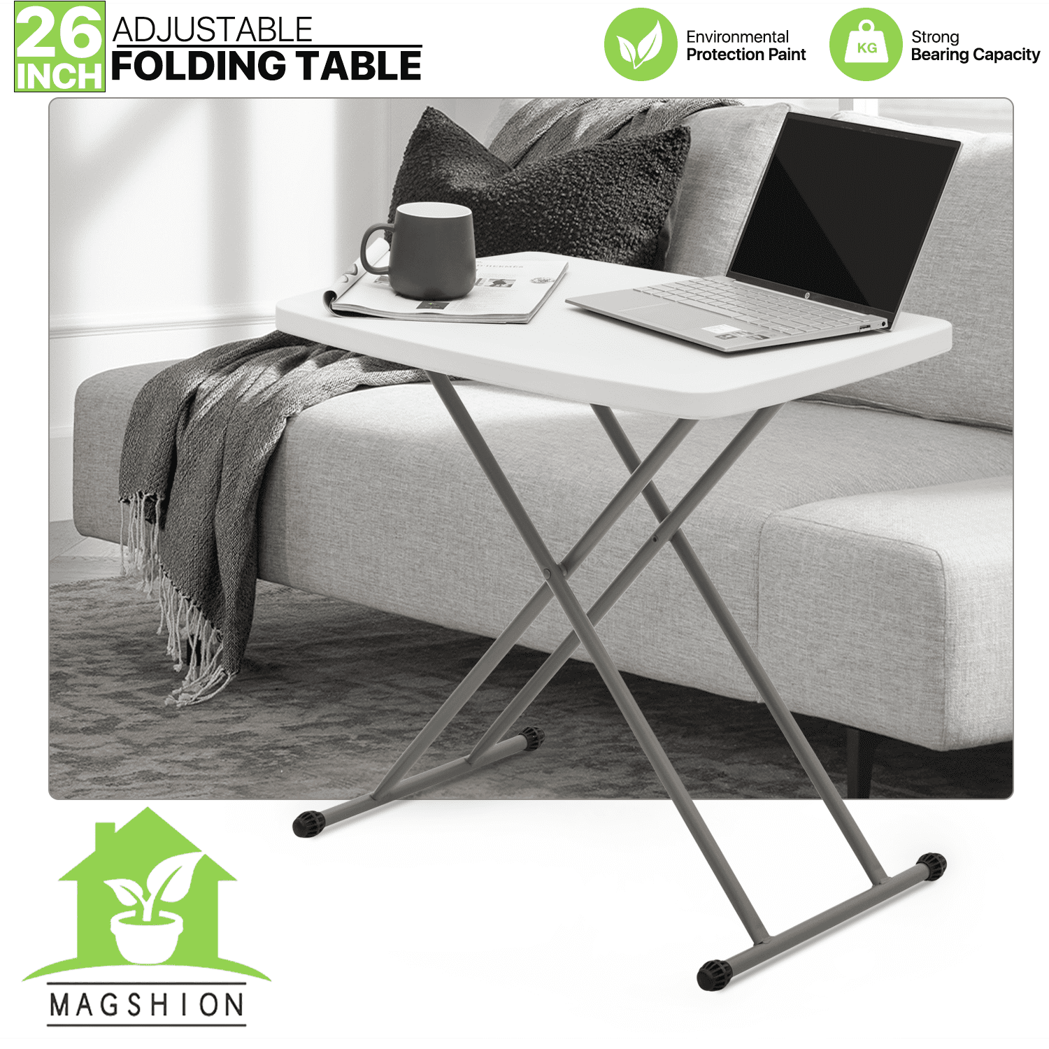 Magshion Foldable Table, 26" Height Adjustable TV Tray, Portable