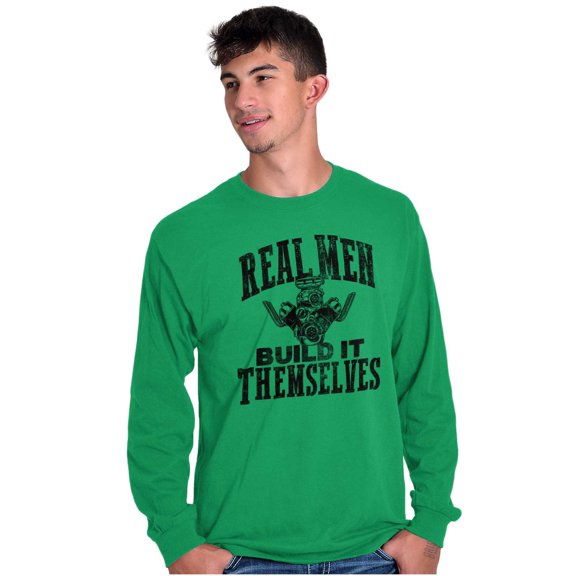 Real Men Build Auto Mechanic Life Men's Long Sleeve Tee T Shirt Brisco Brands 2X