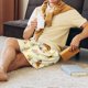 thumbnail image 5 of Balery Watercolor Bee Honey Honeycomb Bee Pantalones cortos de pijama de punto de algodón para hombre con cinturilla y bolsillos-3X-Large, 5 of 6