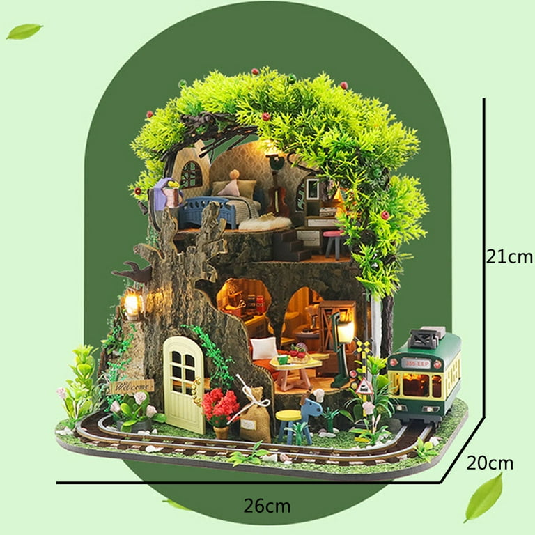 Mini Wooden Doll House Accessories,DIY Doll House Cute Dollhouse Miniature  House Toy Kit with Music the Castle in the Sky for Kids Teens Adults 