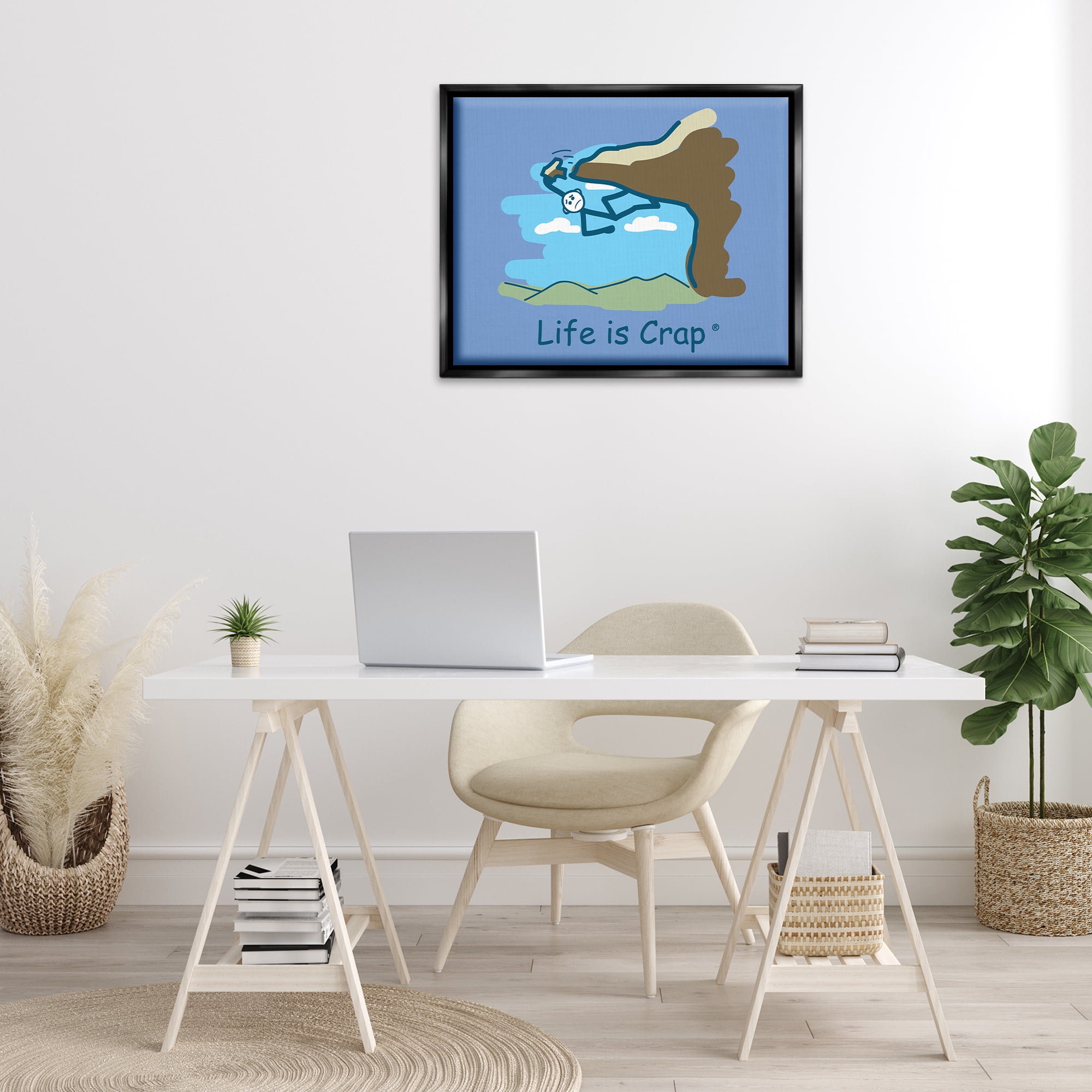 Stupell Industries Falling Rock Climber Novelty & Humor Painting Black Floater Framed Canvas Art Print Wall Art, 31 x 25