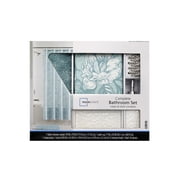 Mainstays 16-Piece Blue Floral Shower Curtain Bathroom Set with Rug, 12 Hooks, Soap Dispenser and Tray