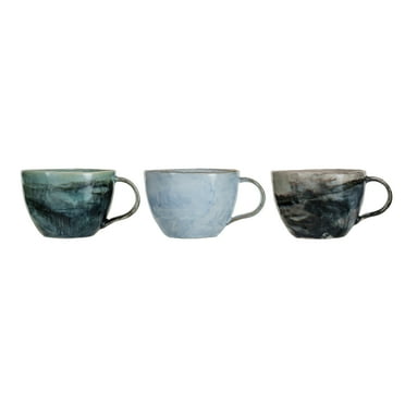 Creative Co-Op Stoneware Mug with Marble Finish and Various Colors, Multicolor, Set of 3