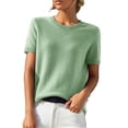 thumbnail image 6 of LEKODE Women Knit Sweater Tops, Crew Neck Cap Sleeve, Cropped Hem, Lightweight Knit Pullover for Business Casual Work Office Daily Outfits C Light Green S, 6 of 9