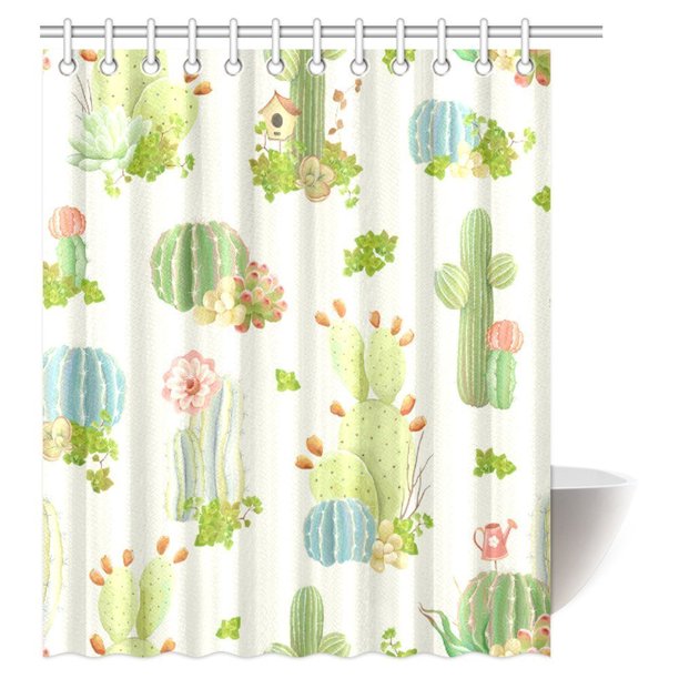 Artjia Cactus Decor Shower Curtain Nature Flowers Cactus And Succulents Plants Art Print Fabric Bathroom Decor Shower Curtain Set With Hooks 60x72 Inches Walmart Com Walmart Com