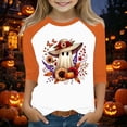 thumbnail image 2 of Otqutp Girls Pumpkin Shirt 3/4 Length Sleeve T-Shirts Halloween Shirts for Kids Flower Ghosts Prints Spooky Horror Party Parade Tops, 2 of 4