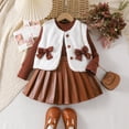 thumbnail image 2 of LUOGENLI Back to School Outfits for Girls 10-12 Toddler Girls Long Sleeve Sweater and Brushed Vest Tops and Pleated Skirt Outfits Outfits for Girls 14-16 Trendy Brown 4-5 Years, 2 of 9