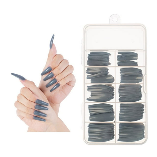 HLONK Ongles Longs en Forme de Cercueil Colorés Faux Ongles Acryliques Couverture Complète Designs Manucure ABS Rouge