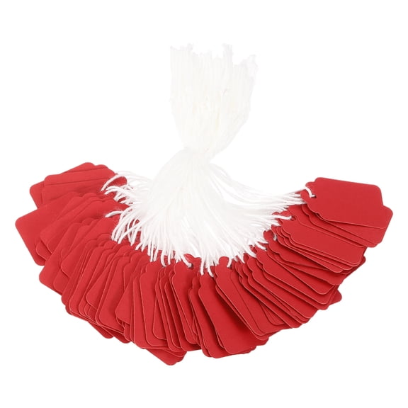 Uxcell Price Tags with String Attached, (1.38" x 0.87", Red) (500Pcs), Writable Display Gift Tag Paper Marking Label with Hanging Strings, Suit for - Pricing/Clothing/Gift/Jewelry