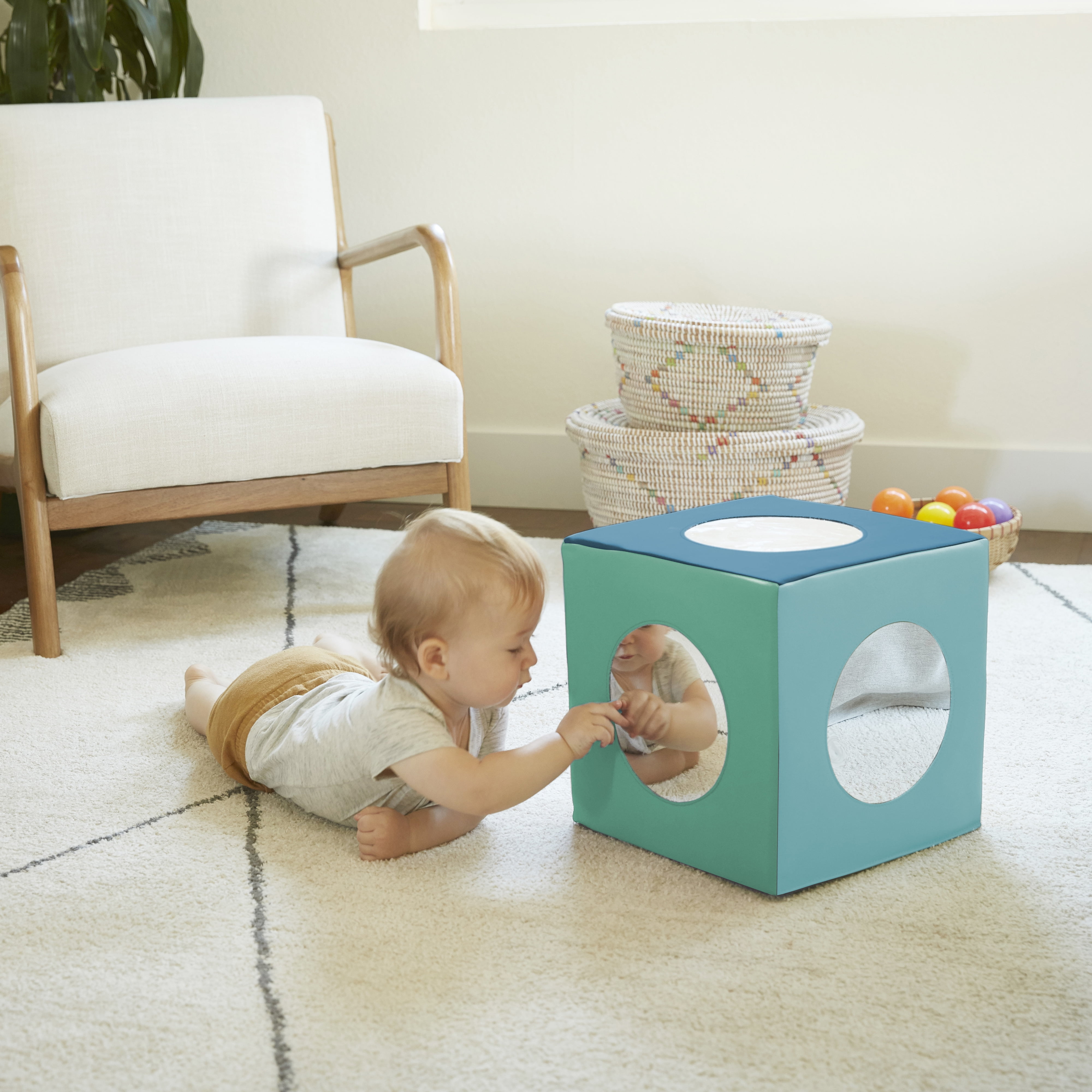 ECR4Kids SoftZone Mirror Activity and Sensory Play Cube, Baby Essentials, Contemporary