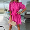 thumbnail image 3 of Nouvelle Robe de Soirée pour Femmes à Broderie, Col Montant Ajouré, Printemps, Manches Courtes, Mini-Robe à Simple Boutonnage, Robe Chemise Aguichant en Dentelle pour le Bureau, 3 of 7