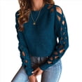 thumbnail image 3 of Suéter de Cuello Redondo con Mangas Raglán Huecas de Color Liso para Mujer, Estilo Y2K Azul L, 3 of 9