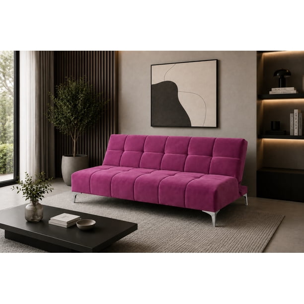 Sofa Cama Reclinable El Bazar Store New York Terciopelo Rosa Futón 3 posiciones Sala