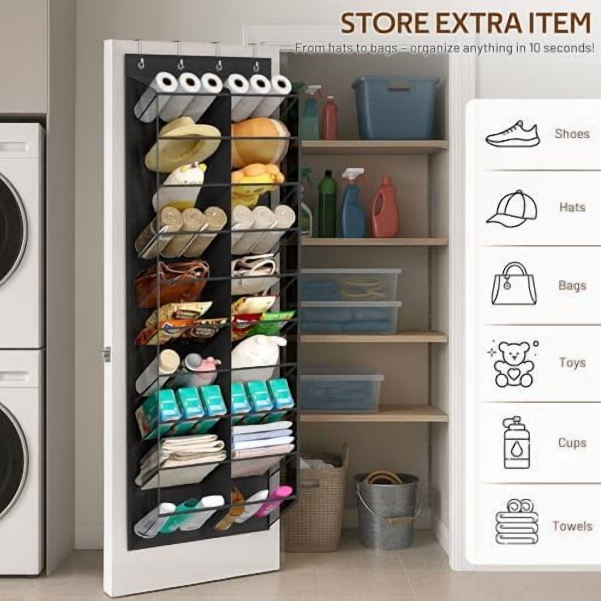 30 Pairs Over the Door Shoe Organizer Breathable Mesh Hanging Shoe Rack for Closet Storage with Wide Deep Pockets 10 Tier Shoes Holder Fit All the Family's Sneakers, Boots, Heels (Black, 71")