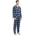 thumbnail image 3 of GLOBAL Men's Pajamas Sets 100% Cotton Flannel Sleepwear Long-Sleeve Top & Bottom Loungewear Navy Blue Plaid M, 3 of 7