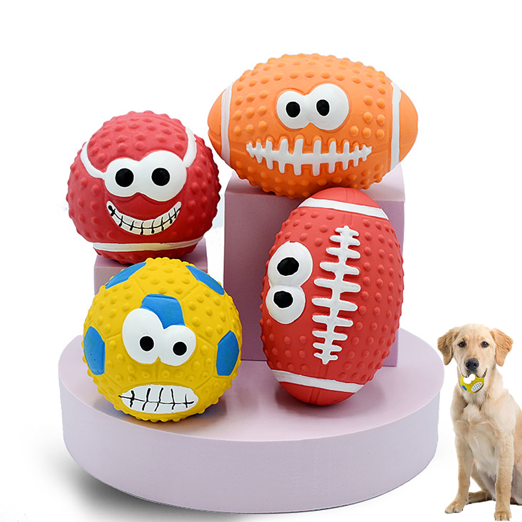 Oenbopo 4Pcs Squeaky Dog Toys, Latex Squeak Dog Ball for Small Medium
