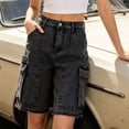 thumbnail image 2 of Breezora Casual Womens Denim Cargo Shorts High Waist Distressed Straight Leg Knee Length with Multi Pockets, 2 of 8