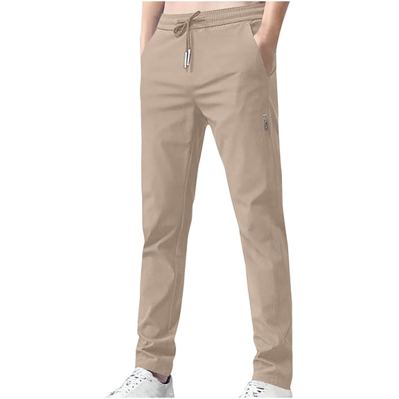 aohooy Mens Elstic Waist Pants Quick Dry Drawstring Elastic Waist Pant Lightweight Active Straight Leg Trousers with Pockets Khaki,XXXXXL