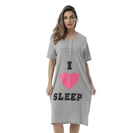 Just Love Short Sleeve Nightgown Sleep Dress for Women (Grey - I Heart Sleep Medium)
