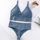 thumbnail image 5 of Conjunto de lencería sin costuras de 2 piezas con cuello en V para mujer: sujetador sin relleno y tanga, poliéster, color liso, estilo sexy/casual, adecuado para primavera/verano, 5 of 8
