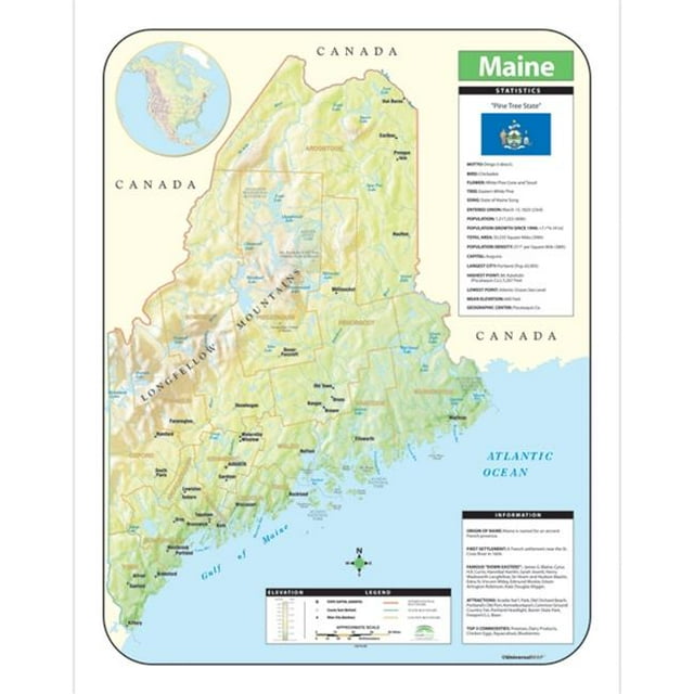 Universal Map 762536403 Maine Shaded Relief Map