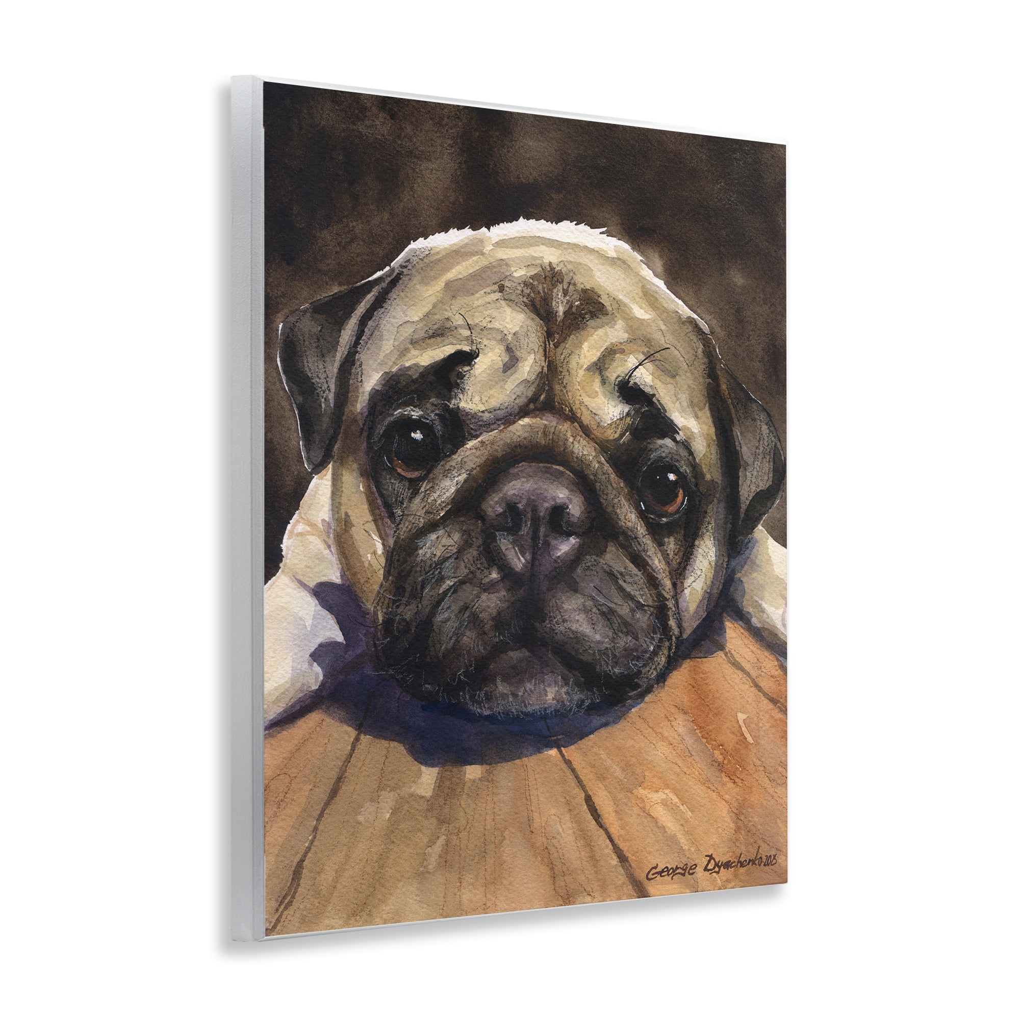 Stupell Industries Pug Soulful Portrait Wall Plaque Art, design by George Dyachenko