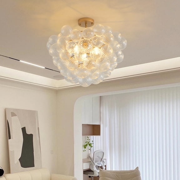 Jopath 20-Inch Gold Ceiling Pendant Light with Threaded Clear Glass Globe Shade Non Adjustable Height Hanging Pendant Light Fixture for Living Room, Dining Room, Kitchen (No Bulbs)