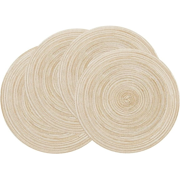 Placemats Set of 4, Round Braided Placemats for Dining Table Diameter 15 inch, Woven Heat Resistant Anti-slid Cotton Washable Kitchen Table Mats, Beige