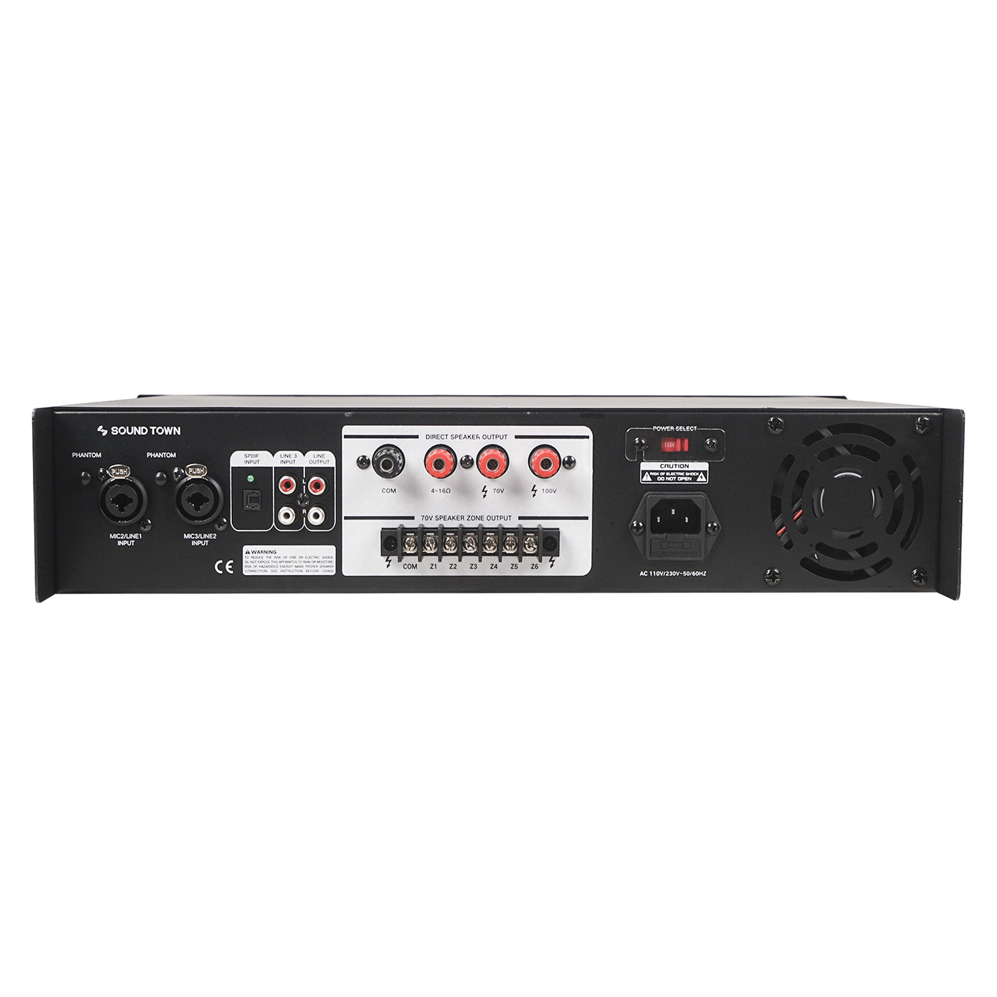 Sound Town 60W 2-Zone Commercial Power Amplifier – 70V/100V With Bluetooth PAC80-2