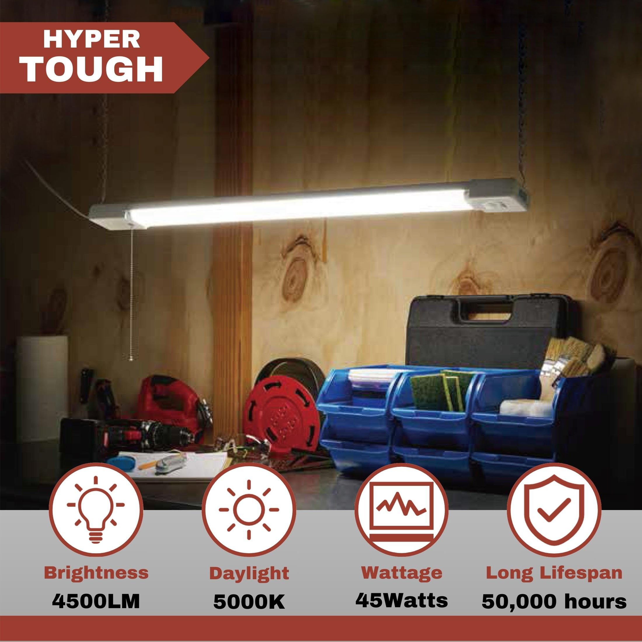 Hyper Tough 3-FT 4500-Lumen Integrated LED Shop Light, Slim Design, Linkable and Motion Sensor, 1PK - image 2 of 10