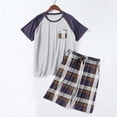 thumbnail image 5 of TKKCS Mens Plaid Pajama Sets- Lightweight Sleepwear Short Sleeve and Shorts Crew Neck Lounge Sets With Pockets Purple Size 4XL, 5 of 5