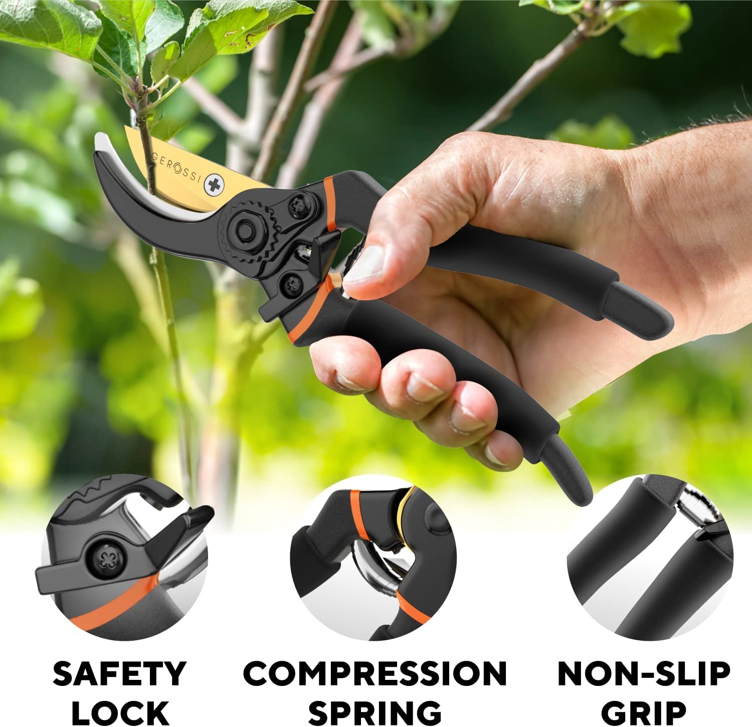 Garden Guru Soft Grip Garden Pruning Shears Scissors Clippers - Hardened Titanium Blades - Comfort Grips – Heavy Duty Bypass Hand Pruners Branch