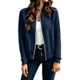 thumbnail image 2 of IUYRTFE Women's Zip Up Ribbed Knit Bomber Jacket Long Sleeve Lightweight Casual Cardigan Top, 2 of 9
