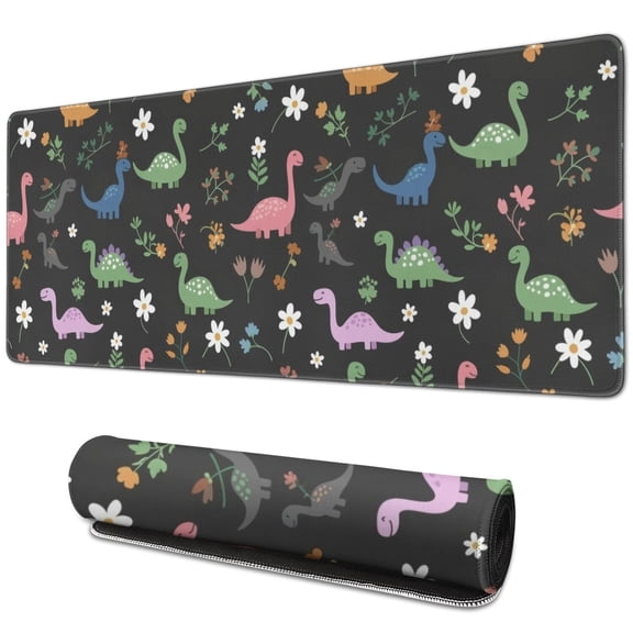 Long Mouse Pads for Desk,Colorful Dinosaur and Floral Pattern Desk Mats on Top Of Desks, Desk Mouse Pad Extra Large with 3mm Non-Slip Base and Stitched Edge for Gaming,Office,Work,Home 31.5"x11.8"
