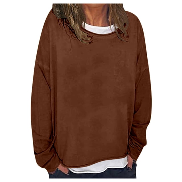 WEAIXIMIUNG Chandails en Molleton pour Femmes Col Rond Décontracté Couleur Unie Diy Coupe Ample Pull Confortable et Élégant