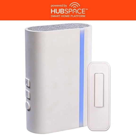 Wireless Wi-Fi Smart Plug-In White Doorbell Kit with Wireless Push Button Powered by Hubspace