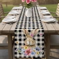thumbnail image 4 of Bunny Easter Table Runner - 120 Inch Long Black Plaid Spring Floral Pastoral Retro Art Cotton and Linen Blended Dress Scarves Farmhouse Table Runner for Kitchen Dining, Coffee Table, 13" x 120", 4 of 8